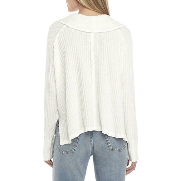 We The Free People Wildcat Thermal Waffle Knit Raw Hem Oversized Top Size XS - Picture 3 of 12